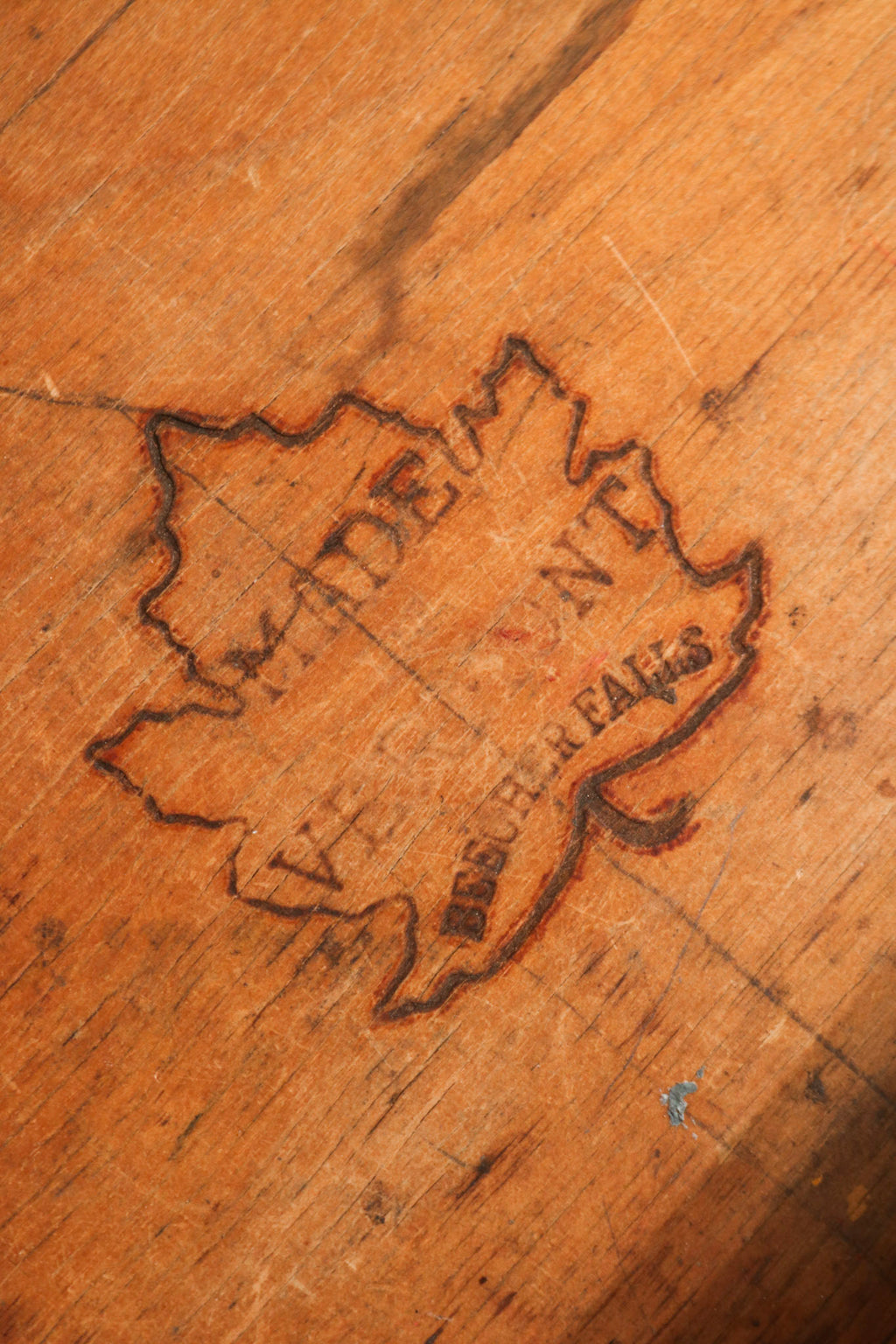 Underside of drawer showing original wood finish and solid construction from Vermont