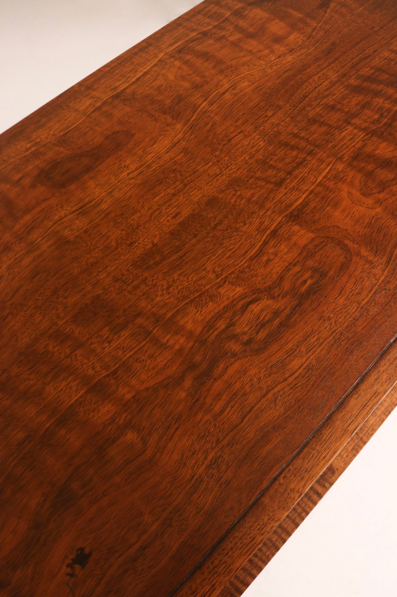 Detail shot of corner edges showing robust mid century walnut wood craftsmanship