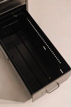 Interior view of file drawer showing depth and hanging file rails system