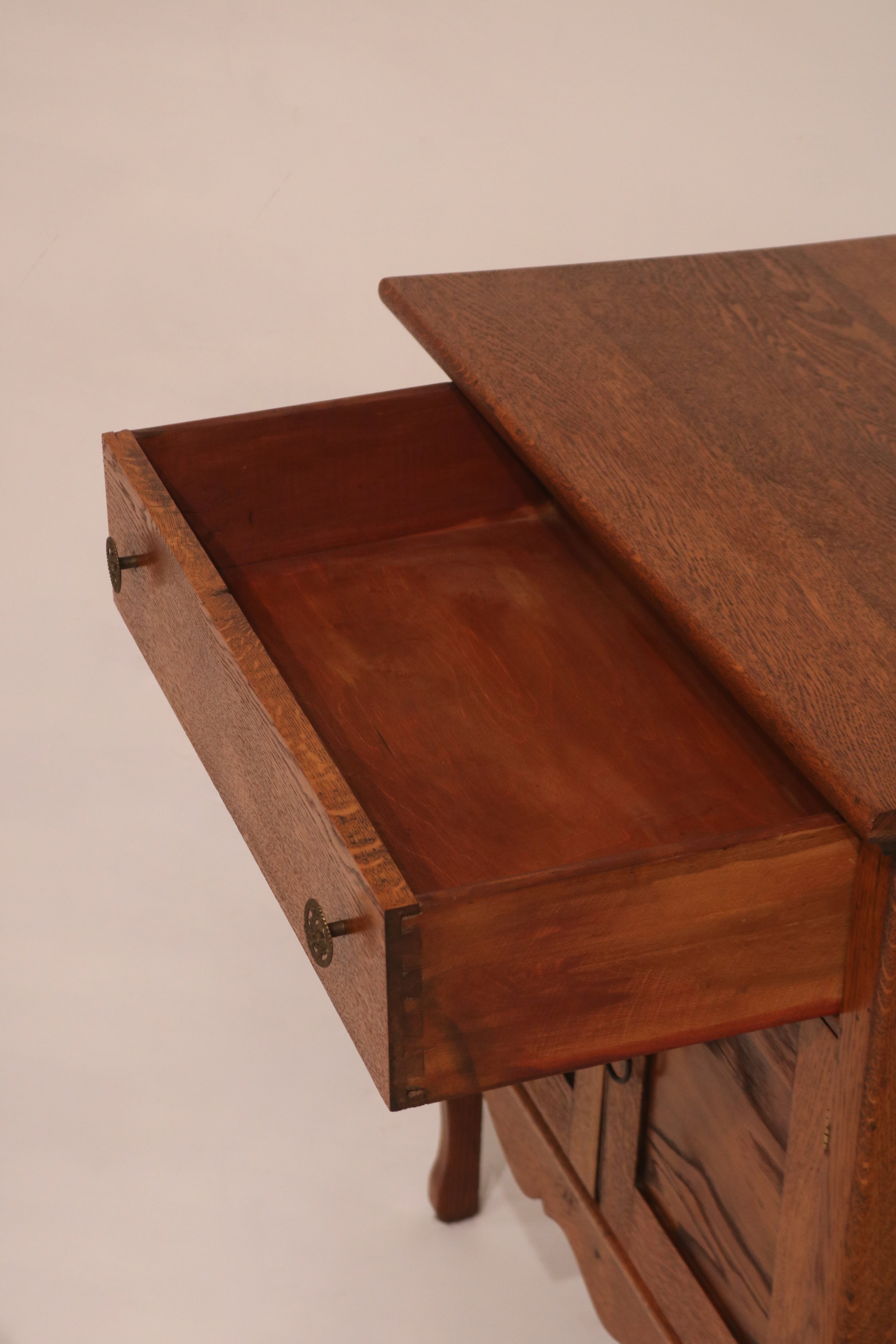 Open drawer view showing solid wood construction and dovetail joints