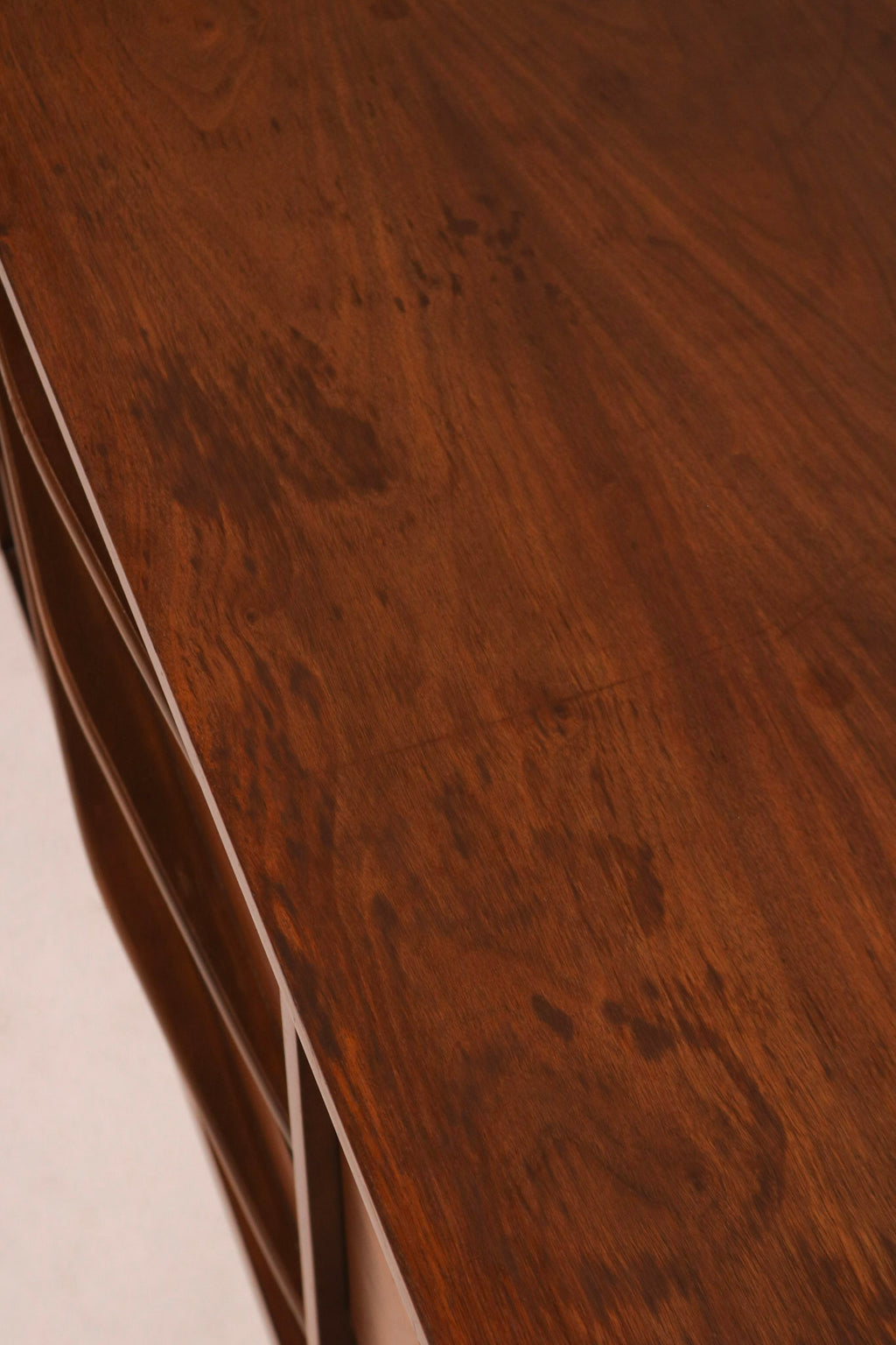 Side panel detail of drawer showing wood condition and construction quality