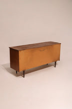 Full back panel view of walnut dresser showing condition and original finish