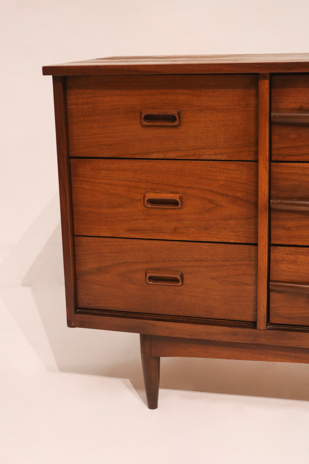 Front view of dresser showing drawers configuration and original hardware pulls