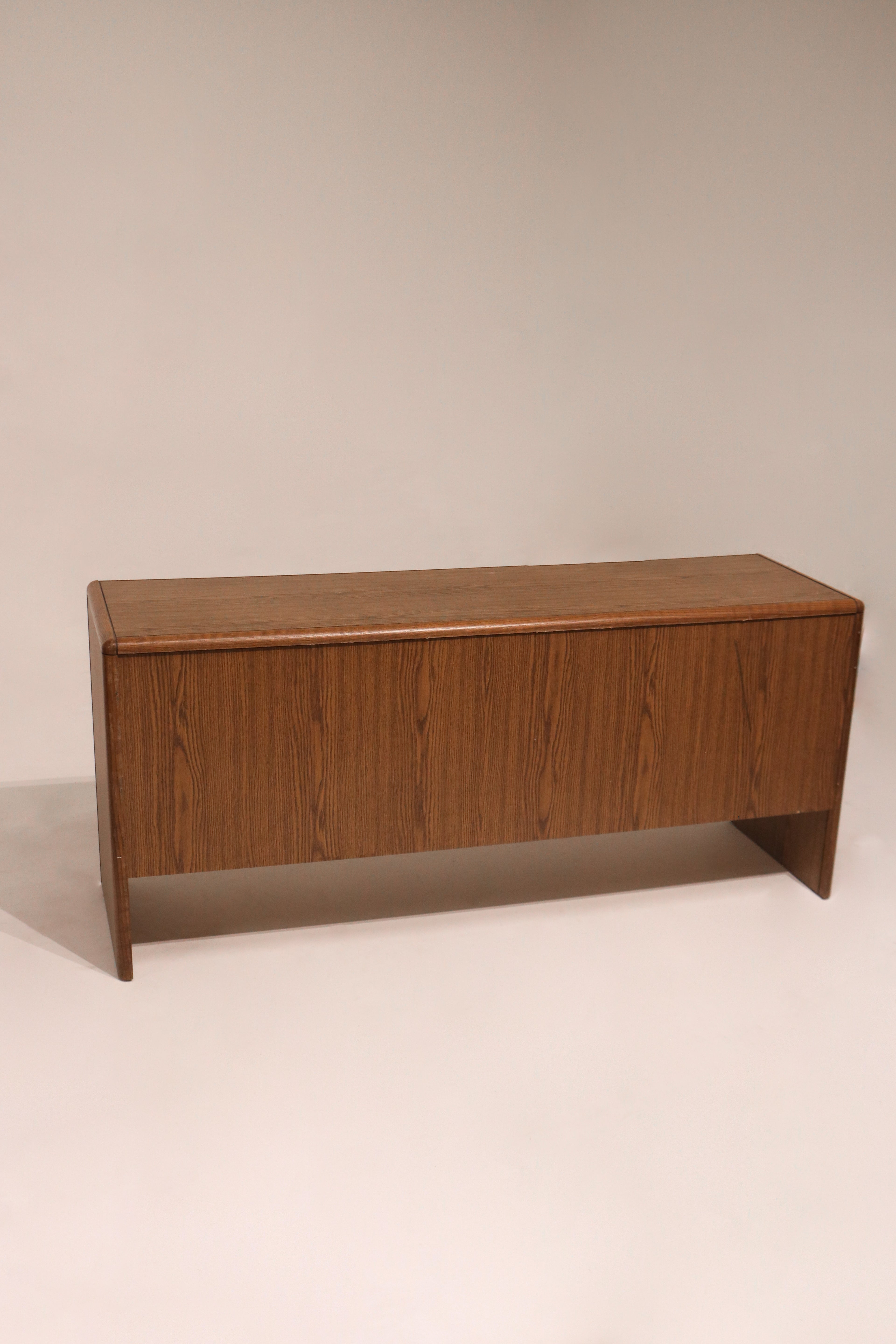 Full back panel view of vintage credenza showing finished wood surface