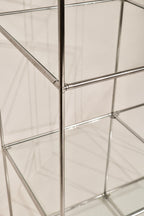 View showing glass shelf clarity and transparency within the steel frame