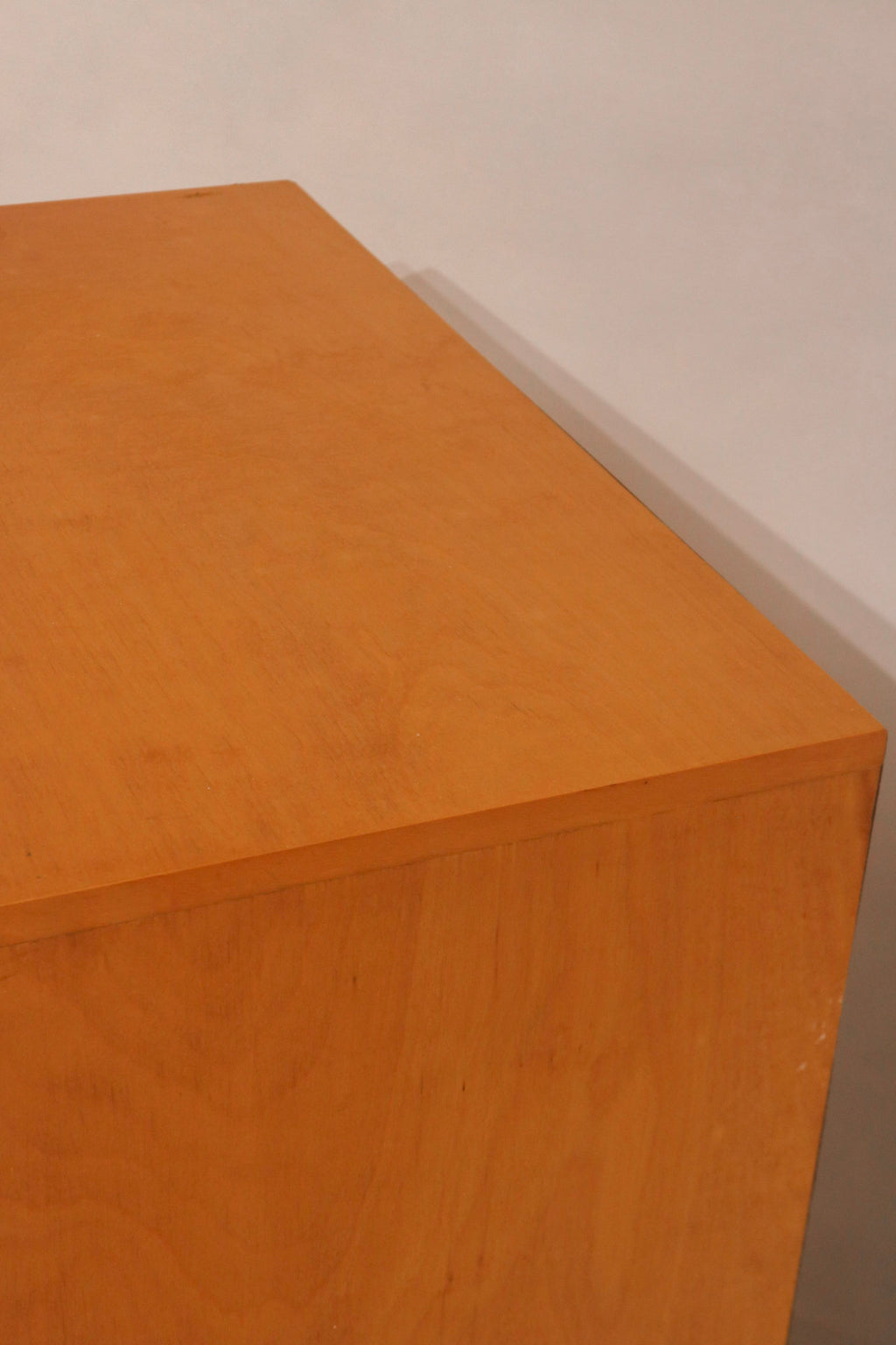 Left side panel view showing oak finish and structural condition