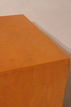 Left side panel view showing oak finish and structural condition