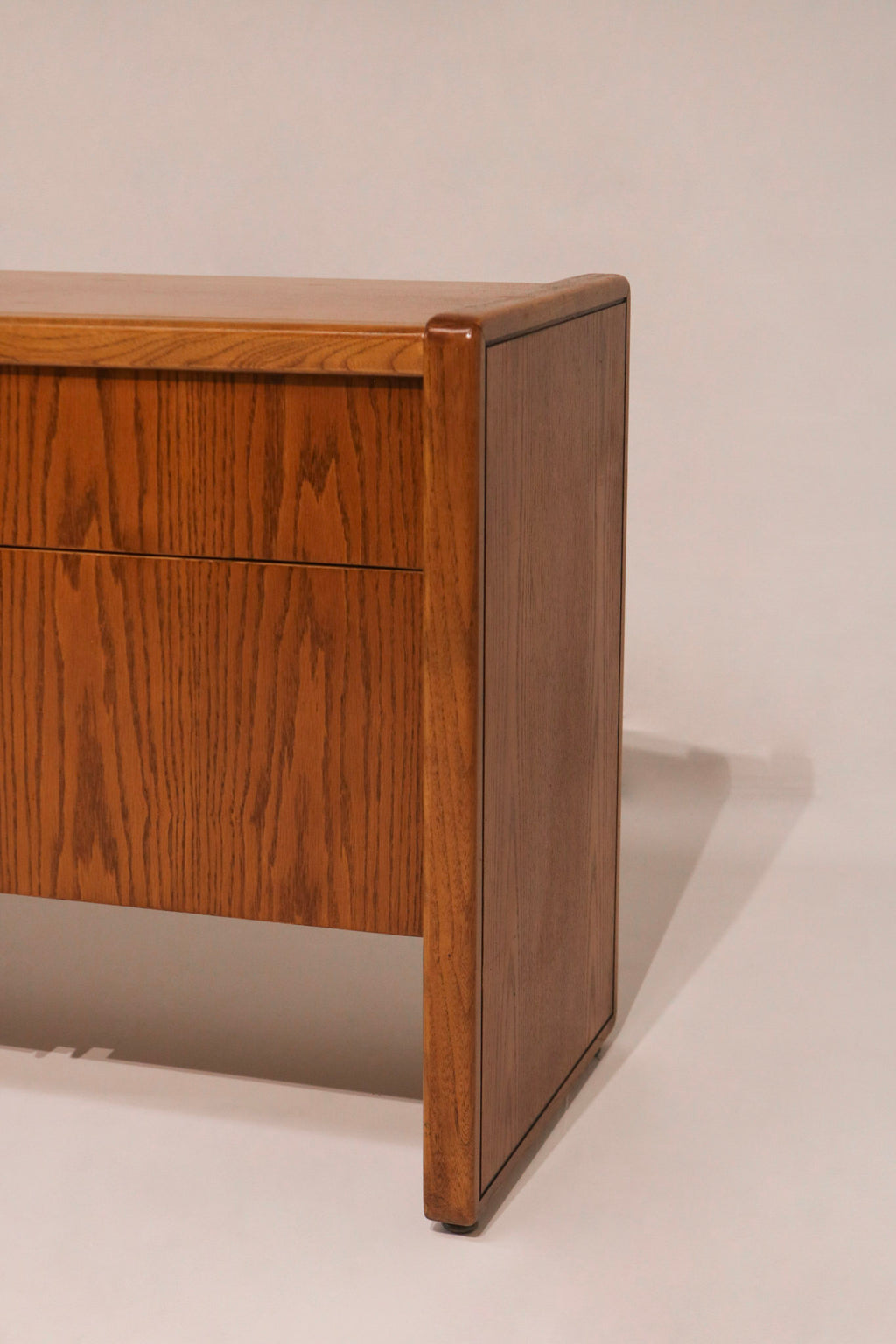 Left side panel view showing solid oak finish and condition