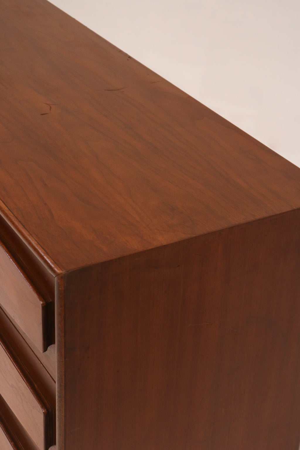 Left side panel view showing walnut veneer condition and finish