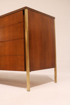 Left side profile view showing rich walnut finish and gold leg detail