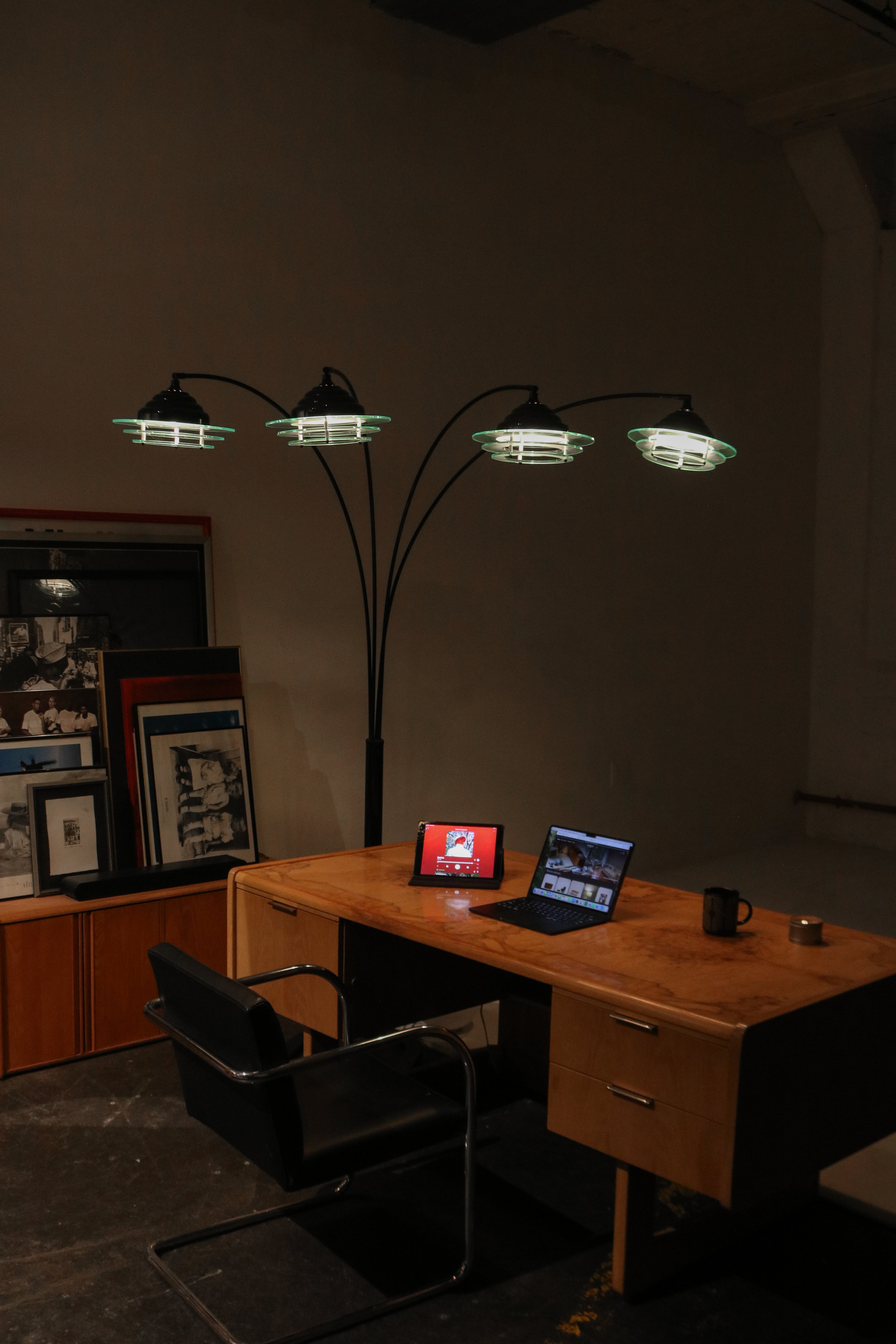 Vintage lamp shown in a room setting next to a desk for scale