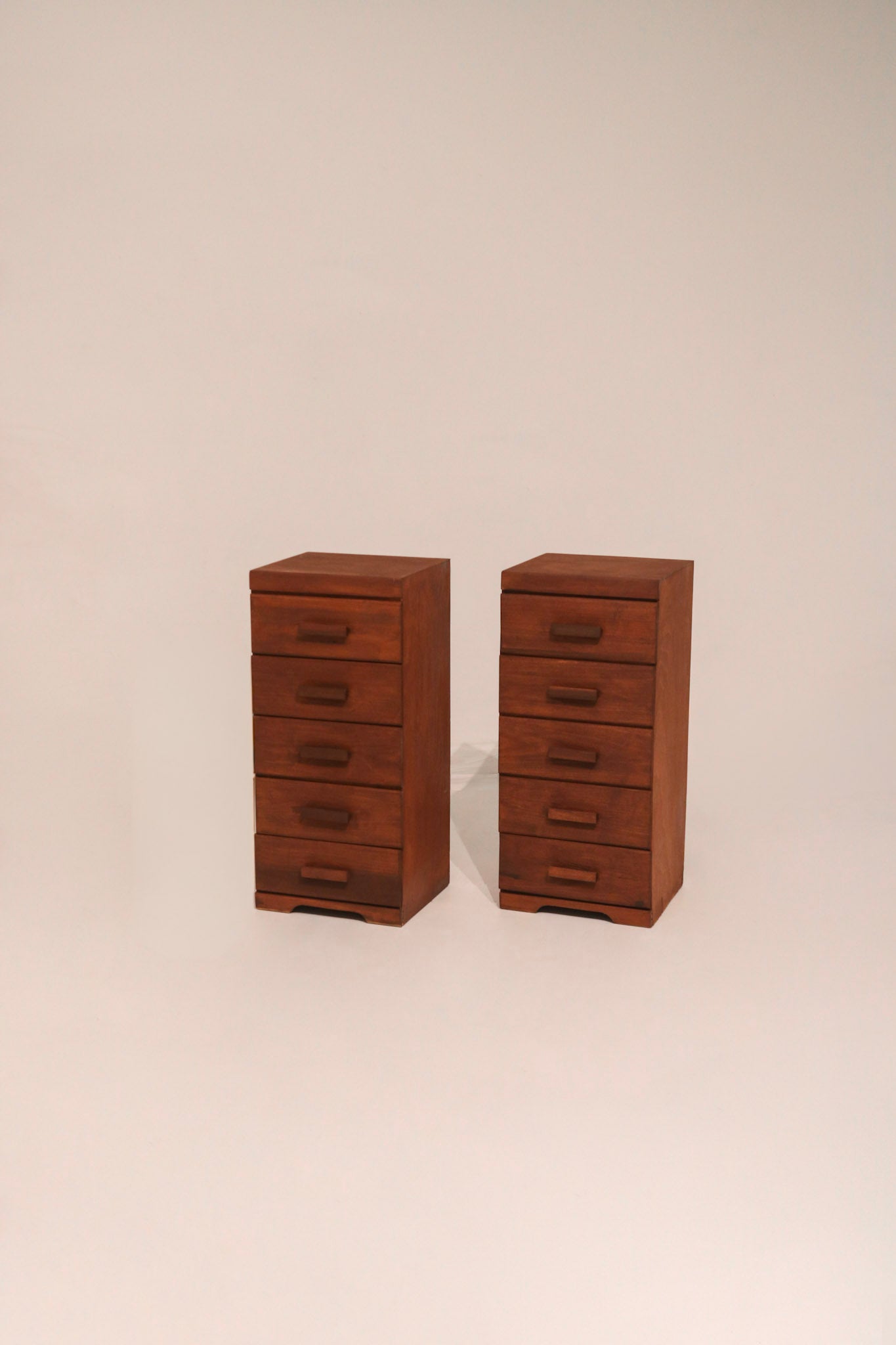 Pair of antique wooden nightstands chest of drawers 32 inches tall stained finish