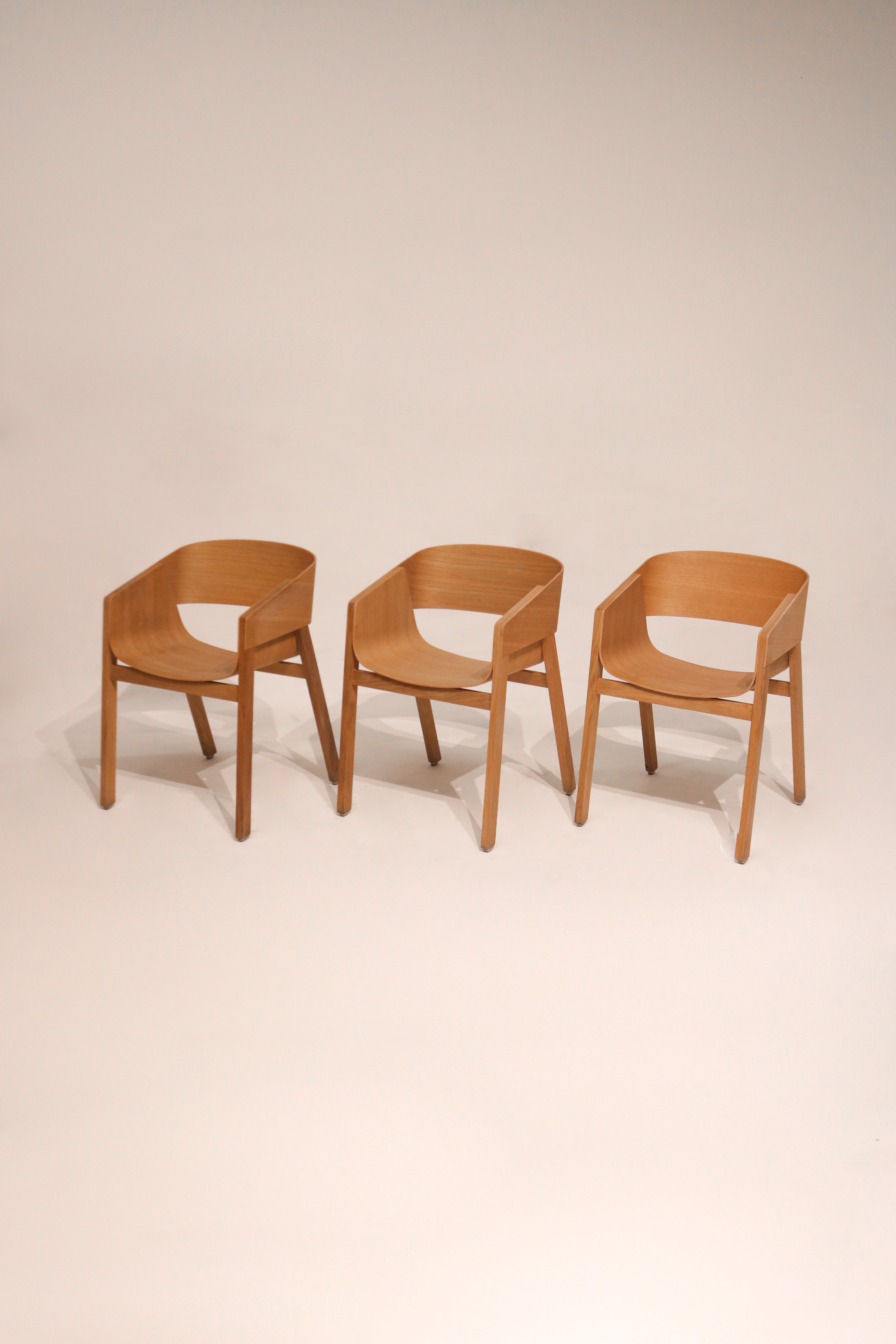 Set of 3 Berta dining chairs by Alexander Gufler for TON, solid ash and ash veneer, mid-century style