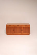 Danish modern teak wood credenza sideboard 67 inches wide minimalist design