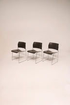 Set of 3 vintage MCM David Rowland 40/4 stackable chrome chairs with black seats