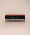 MCM vintage industrial solid wood steel chrome credenza cabinet 70 inches Peerless 1963