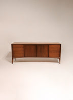 Mid century modern walnut wood curved long 9 drawers dresser by Unagusta 77 inches wide