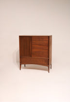 MCM walnut wood curved highboy dresser chest of drawer by Unagusta 43 inches wide