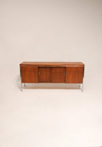MCM walnut wood chrome legs storage credenza 66 inches wide modern design