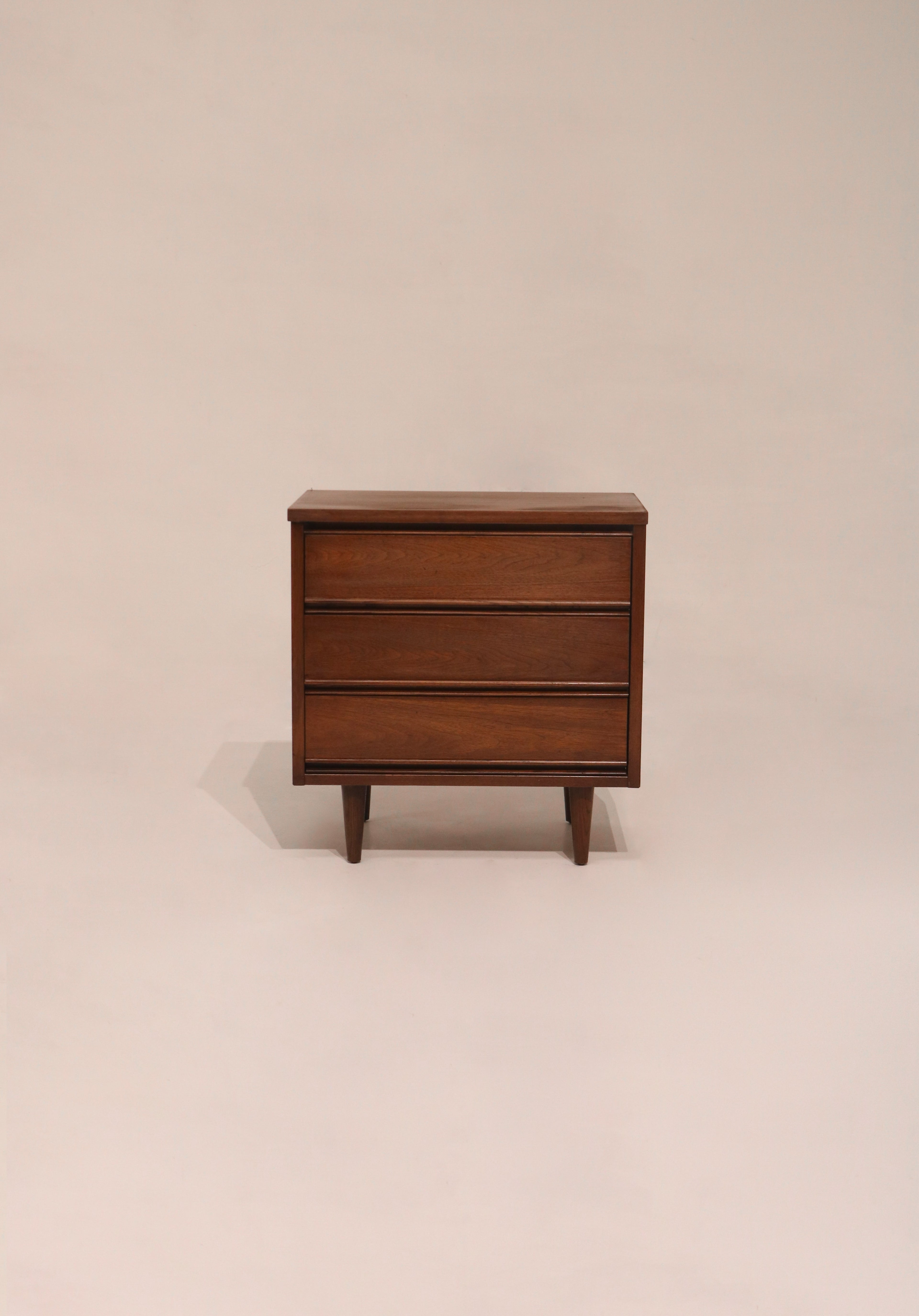 MCM walnut wood small dresser or bedside table by Dixie 23 inches wide
