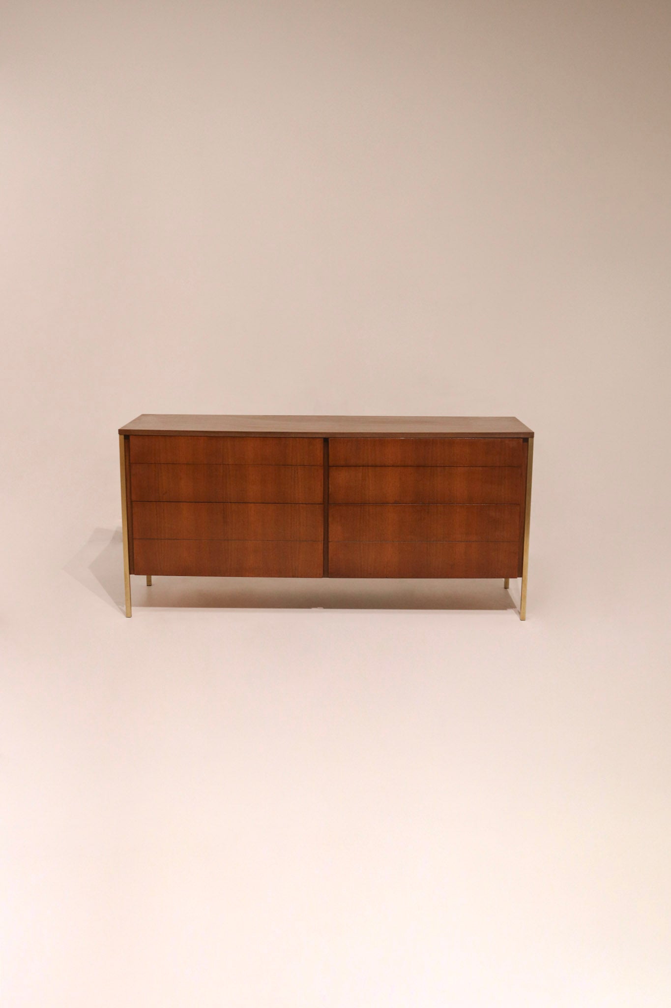 Mid century modern walnut 6 drawers dresser by Ramseur 62 inches wide gold legs