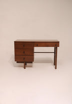 Mid century modern walnut wood desk by Stanley 46 inches wide asymmetric design