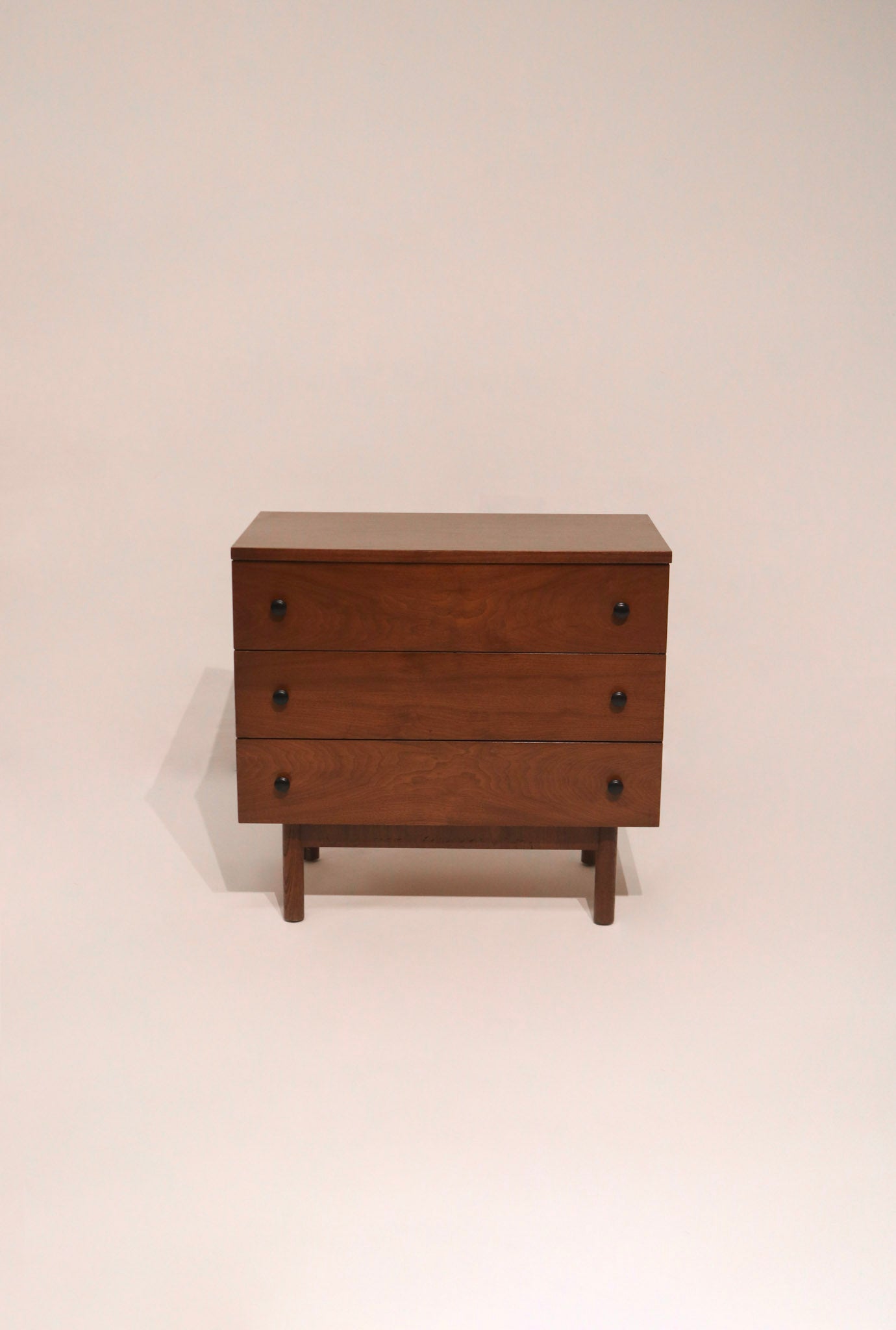 Mid century modern walnut wood small dresser by Stanley 32 inches wide
