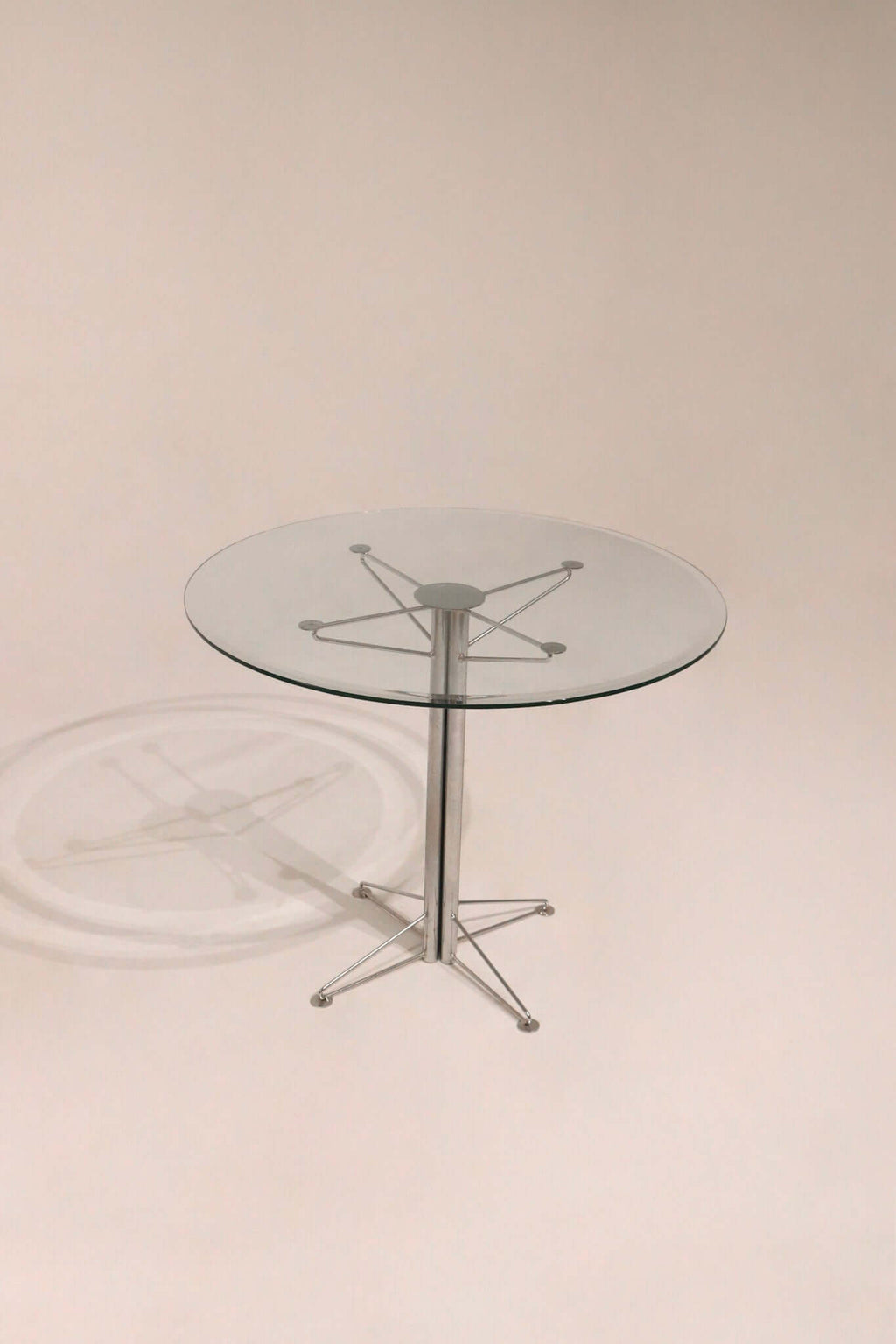 Round contemporary bistro glass steel table 36 inches diameter modern style
