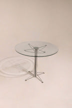 Round contemporary bistro glass steel table 36 inches diameter modern style