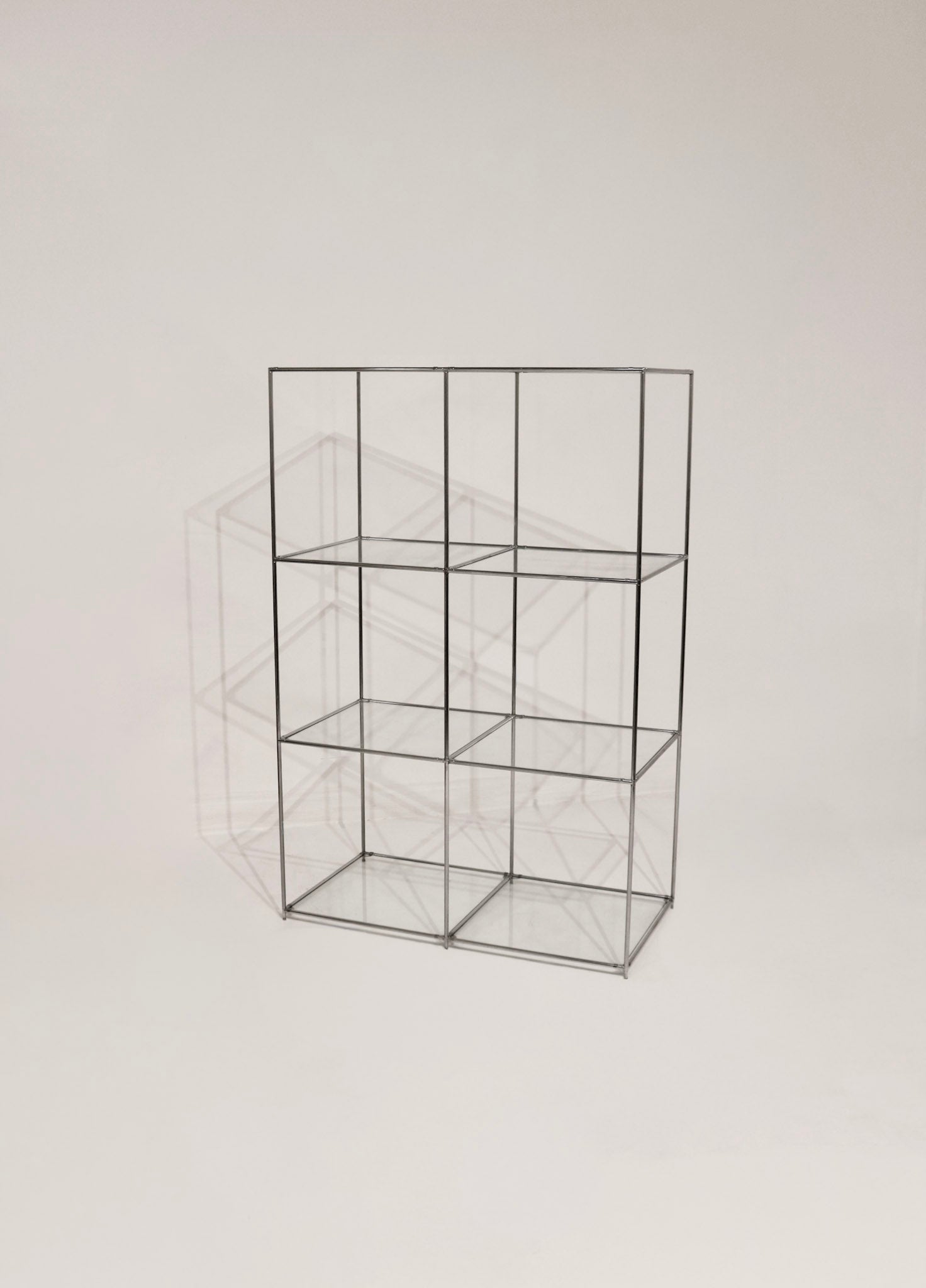 Vintage Circa 1980 cube glass steel bookcase 64 inches tall Abstracta system