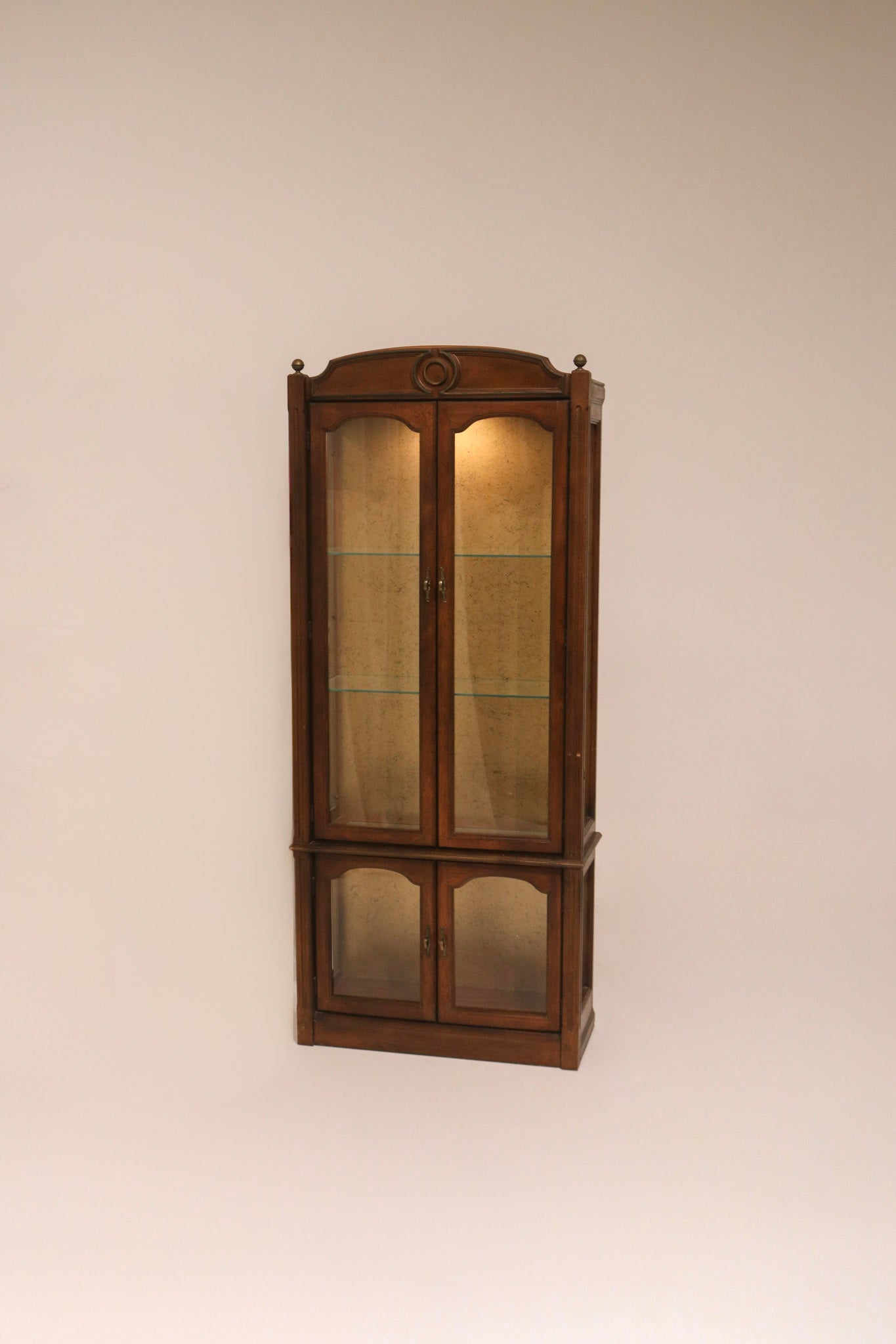 Vintage antique wood glass bookcase display with light 74 inches tall