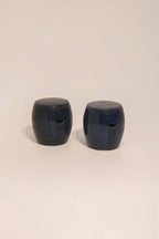 Set of 2 vintage blue ceramic garden stools side tables 15 inches tall