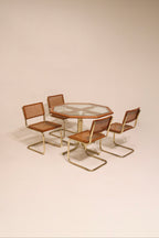 Vintage dining set with 4 Cesca cane chairs and octagonal glass table