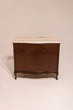 Vintage French walnut marble top dresser chest of drawers 35 inches tall Bombay style