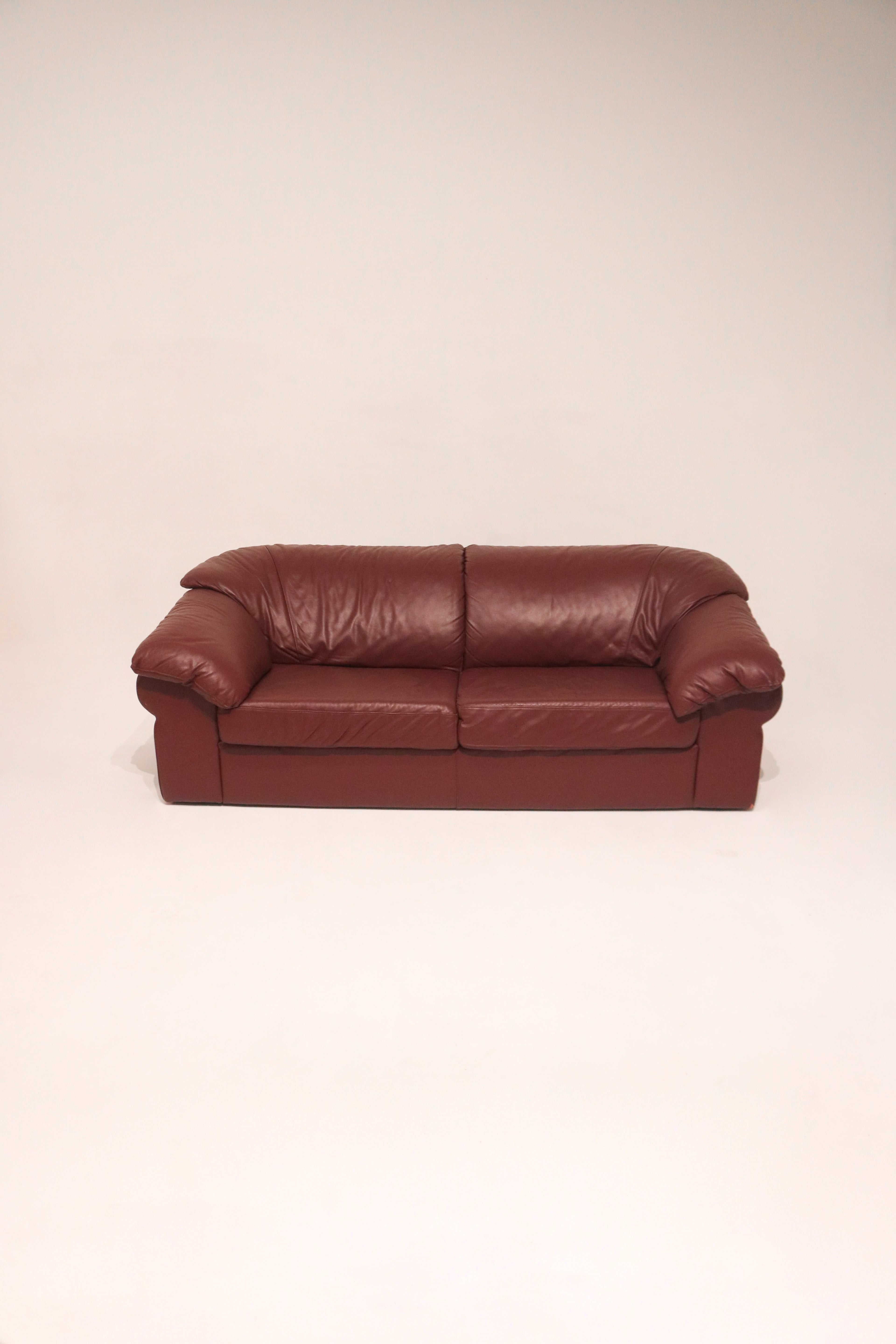 Vintage genuine leather burgundy color couch sofa 80 inches wide wine red