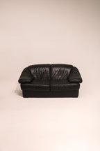 Vintage genuine leather loveseat couch sofa 68 inches black two-seat design