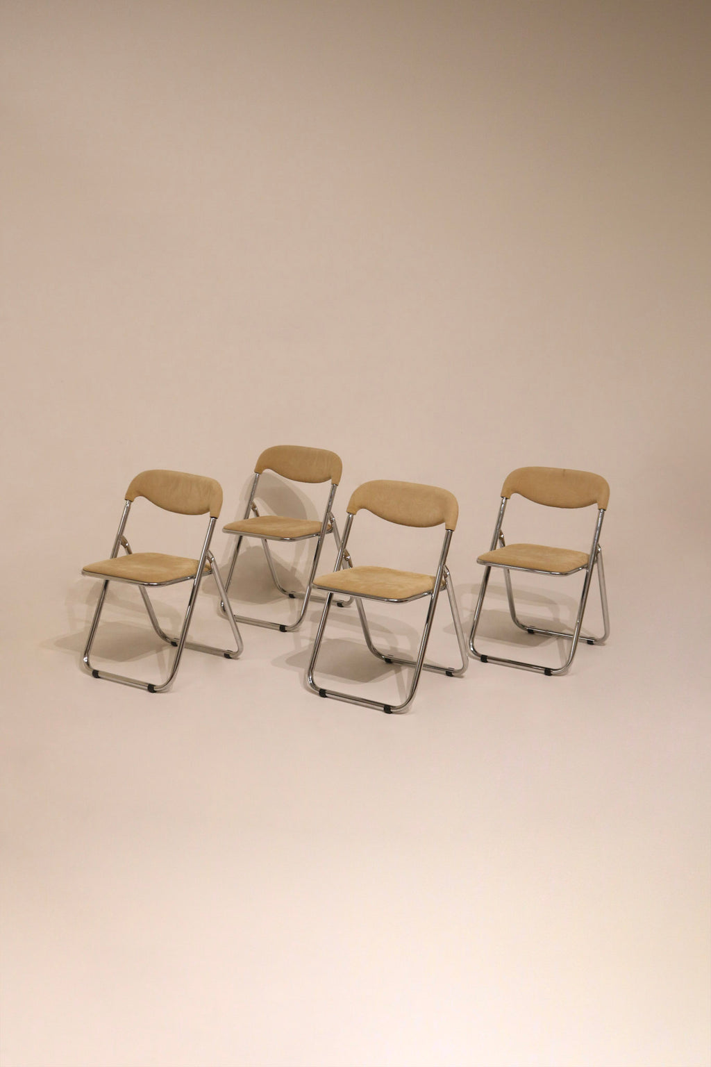 Set of 4 vintage Italian mid century modern chrome folding chairs velvet seat