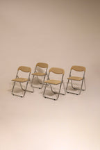 Set of 4 vintage Italian mid century modern chrome folding chairs velvet seat