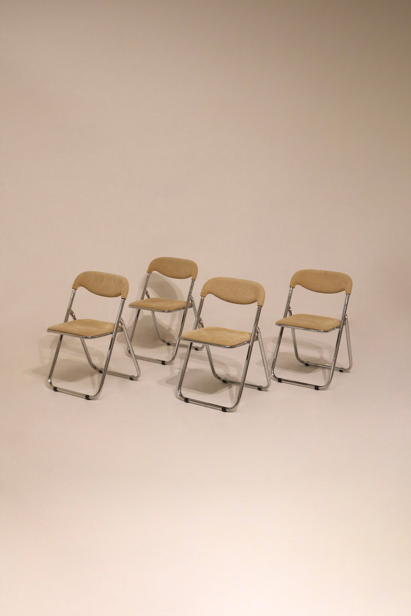 Set of 4 vintage Italian mid century modern chrome folding chairs velvet seat