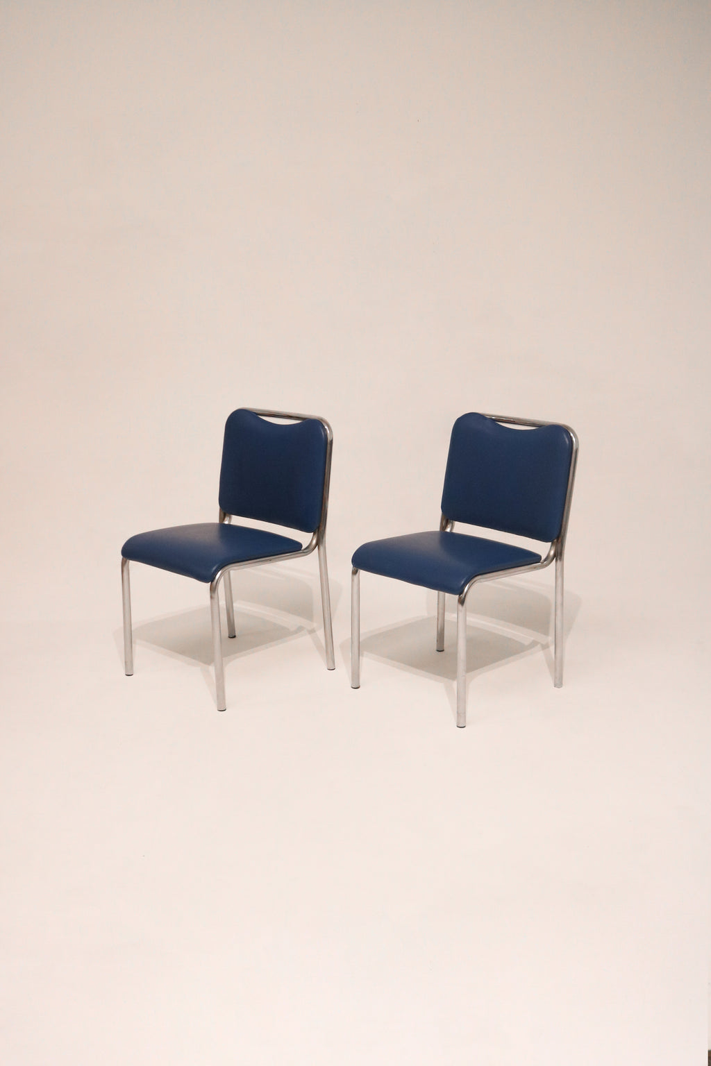 Vintage leather steel metal dining chairs 31 inches high pair