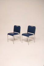 Vintage leather steel metal dining chairs 31 inches high pair