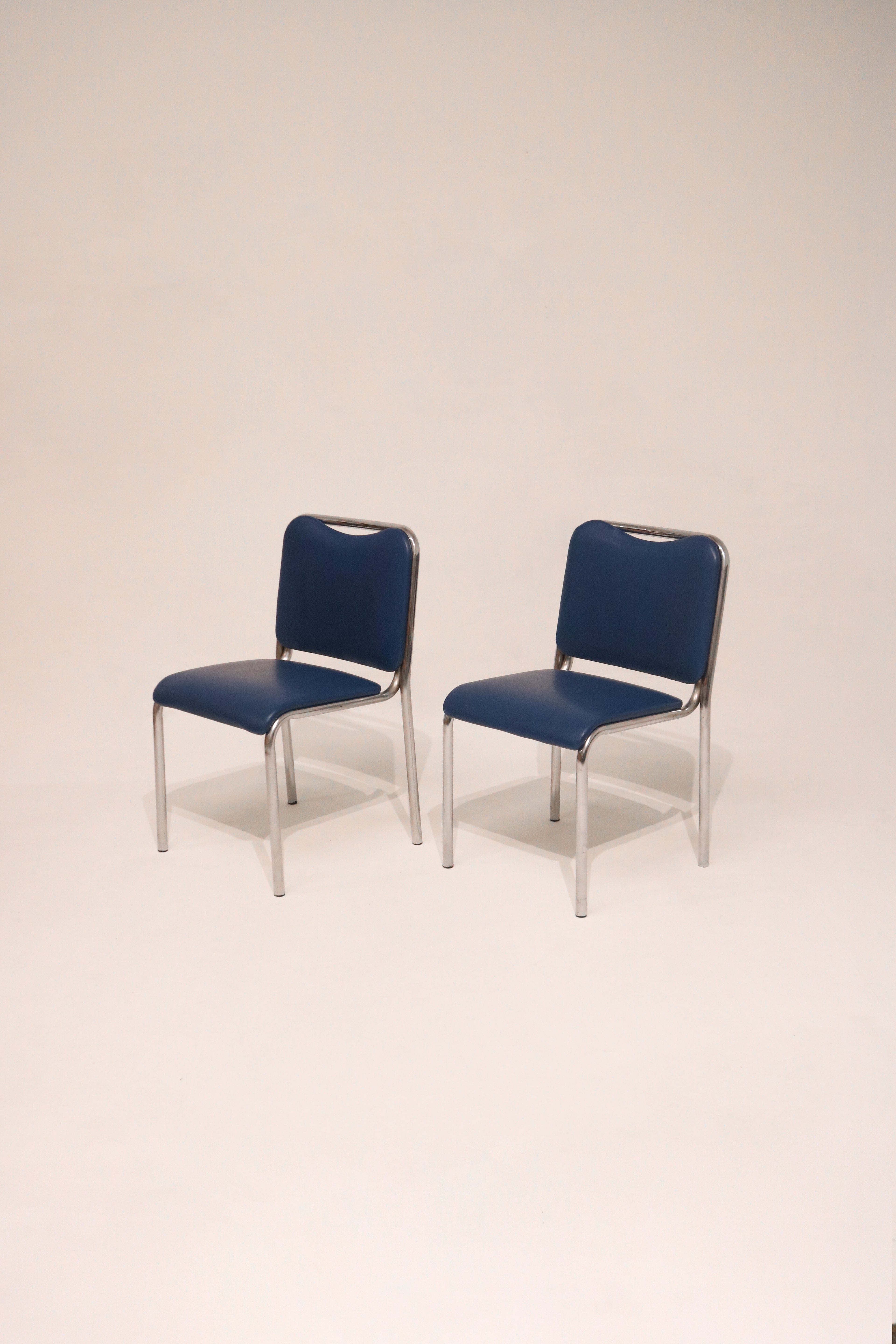 Vintage leather steel metal dining chairs 31 inches high pair