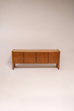 Vintage MCM solid oak wood credenza sideboard 72 inches wide modern design