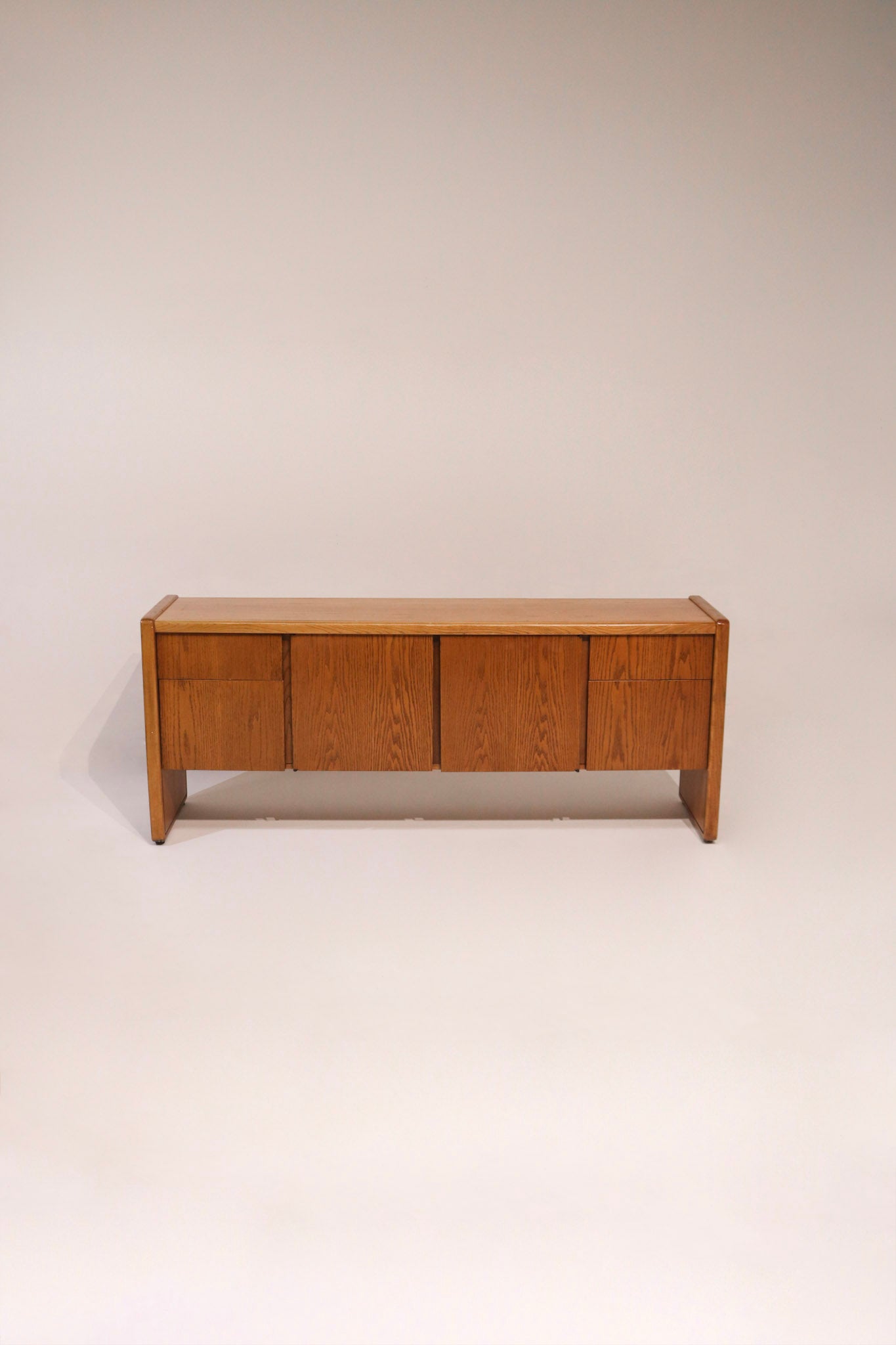 Vintage MCM solid oak wood credenza sideboard 72 inches wide modern design