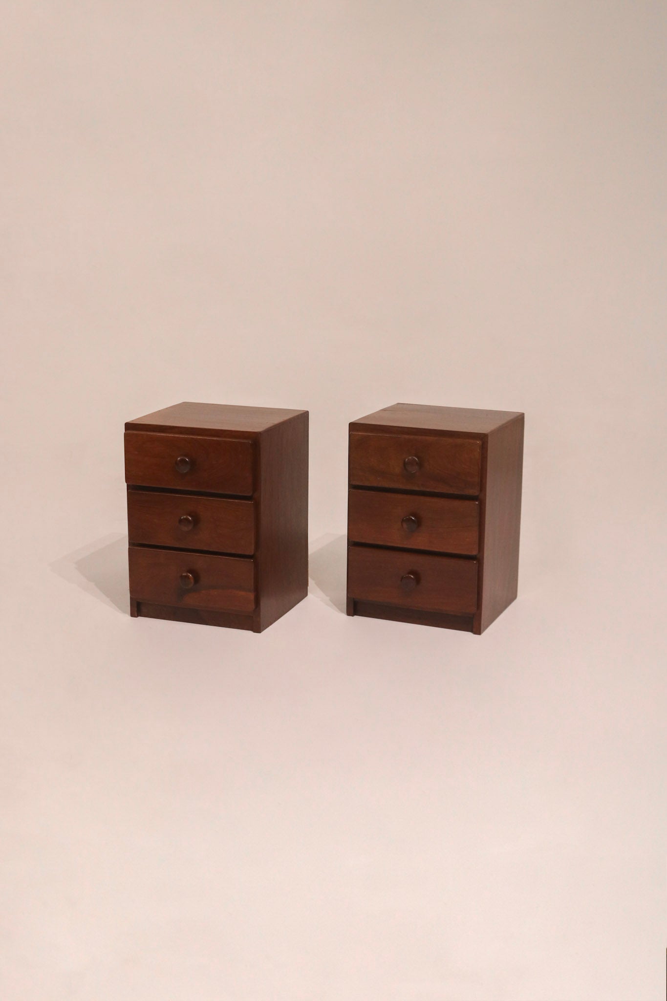 Pair of vintage MCM solid wood walnut nightstands or bedside tables 22 inches tall