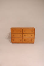 Vintage oak wood lowboy 6 drawers dresser 44 inches wide minimalist style
