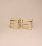 Pair of vintage postmodern lacquered nightstands cream color with gold trim 22 inches