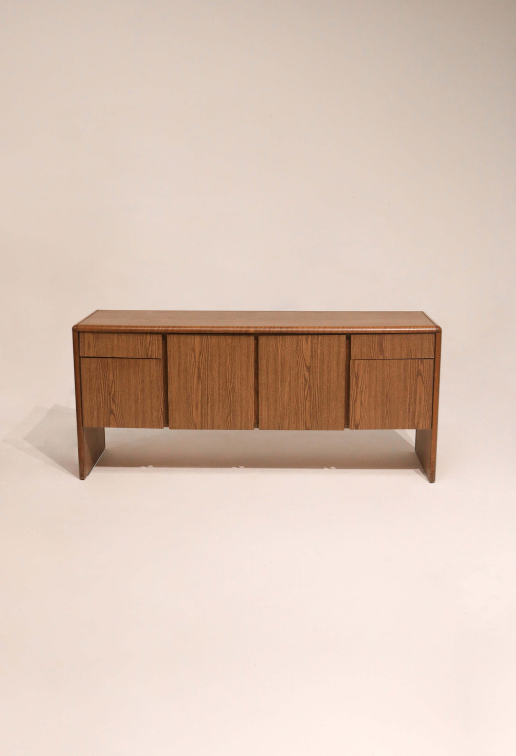 Vintage solid oak wood credenza sideboard 66 inches minimalist design with rounded edges
