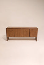 Vintage solid oak wood credenza sideboard 66 inches minimalist design with rounded edges