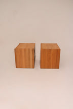 Top view of oak nightstands showing matching wood grain and finish